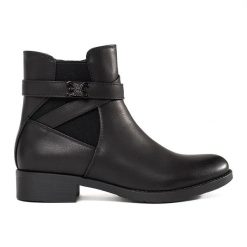 Czarne botki damskie. Czarne botki damskie na jesień, bez wzorów, z materiału, eleganckie, z okrągłym noskiem, za kostkę, bez obcasa, na obcasie, bez zapięcia. Za 151.58 zł.
