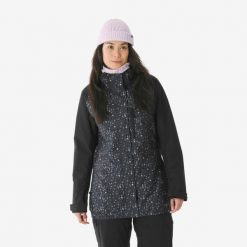 Kurtka narciarska i snowboardowa damska Quechua 500 long. Czarne kurtki sportowe damskie DREAMSCAPE, na zimę, l, bez wzorów, z materiału, bez ramiączek, bez kaptura, narciarskie. Za 299.99 zł.