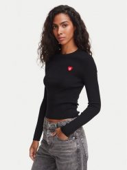 HUGO Sweter Sarpha 50554317 Czarny Slim Fit. Czarne swetry nierozpinane damskie Hugo, xs, bez wzorów, z wiskozy, bez kołnierzyka, bez ramiączek. Za 594.99 zł.