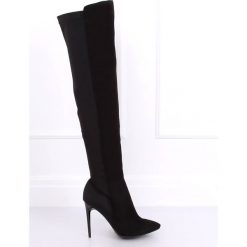 Muszkieterki na szpilce czarne 0H010 Black. Czarne kozaki damskie ButyModne, bez wzorów, z elastanu, bez obcasa, na szpilce, bez zapięcia. W wyprzedaży za 139.00 zł.
