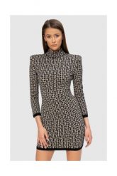 BALMAIN Sukienka w czarny monogram. Czarne sukienki damskie Balmain, s, bez wzorów, z dzianiny, bez kołnierzyka, bez ramiączek. W wyprzedaży za 3,999.99 zł.
