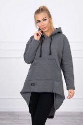 Bluza ocieplana z długim tyłem i kapturem grafitowa. Szare bluzy damskie KESI, l, bez wzorów, z bawełny, bez ramiączek. Za 238.37 zł.