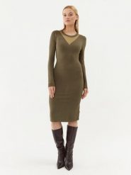 Fracomina Sukienka dzianinowa FJ23WD5002K51801 Khaki Slim Fit. Brązowe sukienki damskie Fracomina, xs, bez wzorów, z dzianiny, bez kołnierzyka, bez ramiączek. Za 349.99 zł.