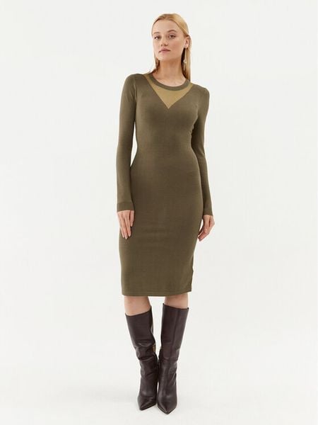 Fracomina Sukienka dzianinowa FJ23WD5002K51801 Khaki Slim Fit. Brązowe sukienki damskie Fracomina, xs, bez wzorów, z dzianiny, bez kołnierzyka, bez ramiączek. Za 349.99 zł.