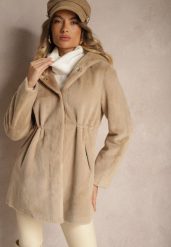 Beżowa Futrzana Kurtka Parka z Kapturem Evelinne. Brązowe kurtki damskie Renee, l, bez wzorów, z futra, z kapturem. Za 359.99 zł.