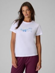 4F T-shirt regular z nadrukiem damski - biały XXL. Białe koszulki sportowe damskie 4F, m, bez wzorów, z bawełny, bez ramiączek, trekkingowe. Za 69.99 zł.