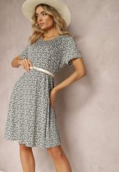 Zielona Wiskozowa Sukienka o Rozkloszowanym Fasonie z Ornamentalnym Wzorem Jasminas. Zielone sukienki damskie Renee, l, bez wzorów, z wiskozy, boho, bez kołnierzyka, bez ramiączek, mini, rozkloszowane. Za 39.99 zł.