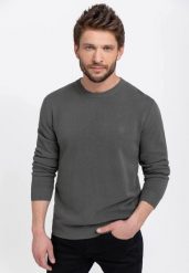 Bawełniany sweter S-MIKO. Szare swetry męskie Volcano, l, bez wzorów, z bawełny, biznesowe, bez kołnierzyka, bez ramiączek. Za 149.99 zł.