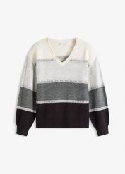 Sweter z dzianiny. Czarne swetry nierozpinane damskie bonprix, bez wzorów, z dzianiny, bez kołnierzyka, bez ramiączek. Za 124.99 zł.