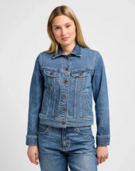 DAMSKA KURTKA LEE RIDER JACKET CLASSIC INDIGO 112341297. Niebieskie kurtki damskie Lee, s, bez wzorów, z jeansu, bez kaptura. Za 199.99 zł.