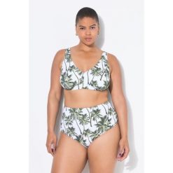 Damski Top od bikini miękkie miseczki nadruk z palmami. Białe bikini Ulla Popken, bez wzorów, z elastanu. Za 143.99 zł.