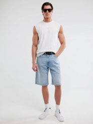 Szorty męskie jeansowe z przetarciami jasnoniebieskie Aleksy Workwear 220. Niebieskie szorty męskie BIG STAR, bez wzorów, z denimu, vintage. W wyprzedaży za 119.99 zł.