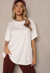 Biały T-shirt z Wiskozą o Fasonie Nietoperza Tanalitha. Białe t-shirty damskie Renee, bez wzorów, z jeansu, bez kołnierzyka, bez ramiączek. Za 49.99 zł.