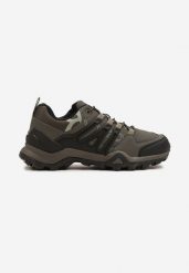 Ciemnobeżowe Buty Sportowe w Trekkingowym Stylu z Ozdobnymi Przeszyciami Sarilsae. Brązowe buty sportowe męskie Born2be, bez wzorów, z jeansu, bez zapięcia. Za 169.99 zł.