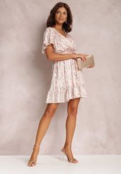 Jasnoróżowa Sukienka Daphophi. Czerwone sukienki damskie Renee, na co dzień, l, bez wzorów, z tkaniny, bez kołnierzyka, bez ramiączek, mini, kopertowe. Za 54.99 zł.