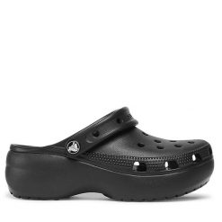 Klapki Crocs. Czarne klapki damskie Crocs, bez wzorów, bez obcasa, bez zapięcia. Za 202.99 zł.