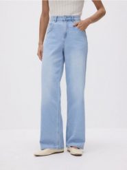 Jeansy wide leg z paskiem - niebieski. Niebieskie jeansy damskie Reserved, bez wzorów, z bawełny. W wyprzedaży za 89.99 zł.