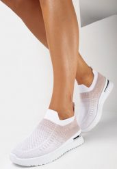 Biało-Różowe Wsuwane Buty Sportowe z Elastyczną Cholewką z Efektem Ombre Erimla. Białe obuwie sportowe damskie Born2be, bez wzorów, bez zapięcia. Za 49.99 zł.