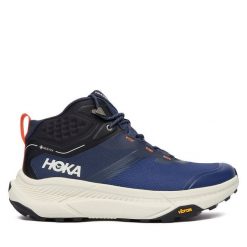 Trekkingi Hoka. Niebieskie buty zimowe męskie HOKA, bez wzorów, bez obcasa, bez zapięcia. Za 849.99 zł.