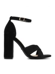 DeeZee Sandały CEO-9988 Czarny. Czarne sandały damskie DeeZee, bez wzorów, z materiału, bez obcasa, na słupku, bez zapięcia. Za 139.99 zł.