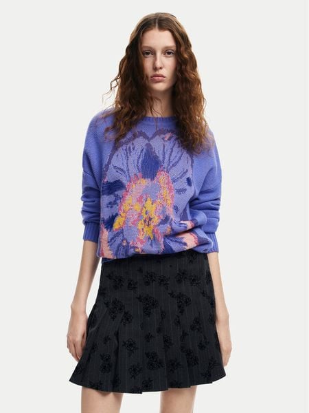 Desigual Sweter Pensee Lacroix 24WWJF52 Fioletowy Regular Fit. Fioletowe swetry nierozpinane damskie Desigual, s, bez wzorów, z syntetyku, bez kołnierzyka, bez ramiączek. Za 369.99 zł.