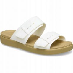 Sandały dla Kobiet Crocs Brooklyn Buckle Low. Brązowe sandały damskie Crocs, bez wzorów, z materiału, bez obcasa, na obcasie, bez zapięcia. Za 239.99 zł.