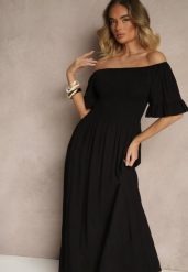 Czarna Rozkloszowana Sukienka Hiszpanka z Bawełny z Elastyczną Górą Maissa. Czarne sukienki damskie Renee, na co dzień, l, bez wzorów, z bawełny, eleganckie, bez kołnierzyka, bez ramiączek, midi, rozkloszowane. Za 39.99 zł.