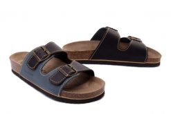 DR. BRINKMANN 600308-5 jeans/mokka, klapki profilaktyczne męskie. Brązowe klapki męskie Dr. Brinkmann, bez wzorów, z jeansu, bez zapięcia. Za 185.43 zł.