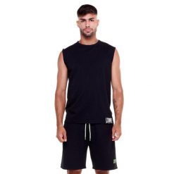Sportowa koszulka męska bez rękawów. Czarne koszulki sportowe męskie LEONE 1947 APPAREL, l, bez wzorów, z tkaniny, bez ramiączek, na fitness i siłownię. Za 54.73 zł.