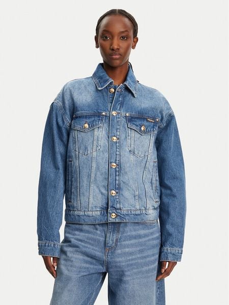 Just Cavalli Kurtka jeansowa 78PAS4O3 Niebieski Regular Fit. Niebieskie kurtki damskie Just Cavalli, bez wzorów, z bawełny, bez kaptura. Za 989.00 zł.