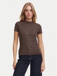 Guess T-Shirt W4BI26 J1314 Brązowy ciemny Regular Fit. Brązowe t-shirty damskie Guess, s, z aplikacjami, z bawełny, bez kołnierzyka, bez ramiączek. Za 264.99 zł.