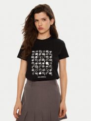 KARL LAGERFELD T-Shirt A1W17124 Czarny Regular Fit. Czarne t-shirty damskie KARL LAGERFELD, s, bez wzorów, z bawełny, bez kołnierzyka, bez ramiączek. Za 259.99 zł.