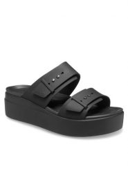 Crocs Klapki Brooklyn Sandal Lowwdg 207431 Czarny. Czarne klapki damskie Crocs, bez wzorów, z tworzywa sztucznego, bez obcasa, bez zapięcia. Za 189.99 zł.