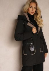Czarna Kurtka Parka ze Ściągaczami w Talii i Kapturem Zdobiona Zawieszką Zeriena. Czarne kurtki damskie Renee, l, z aplikacjami, z jeansu. Za 299.99 zł.