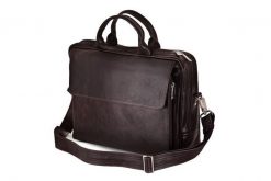 Skórzana torba męska na ramię, torba na laptop SOLIER ciemnobrązowa. Brązowe torby na laptopa damskie Solier, bez wzorów, ze skóry. Za 529.00 zł.