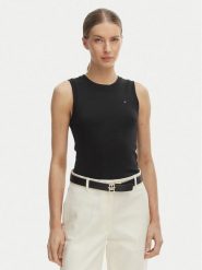 Tommy Hilfiger Top WW0WW47806 Czarny Slim Fit. Czarne topy damskie Tommy Hilfiger, m, bez wzorów, z bawełny, bez kołnierzyka, bez ramiączek. Za 129.99 zł.