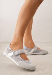 Szare Tenisówki w Stylu Balerinek z Napisem Emitanela. Szare balerinki damskie Born2be, bez wzorów, z jeansu, sportowe, bez obcasa, bez zapięcia. Za 84.99 zł.