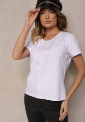 Biały Casualowy Bawełniany T-shirt Ilanira. Białe t-shirty damskie Renee, uniwersalny, bez wzorów, z bawełny, eleganckie, bez kołnierzyka, bez ramiączek. Za 24.99 zł.