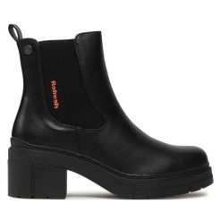 Botki Refresh. Czarne botki damskie Refresh, bez wzorów, bez obcasa, na słupku, bez zapięcia. Za 249.99 zł.