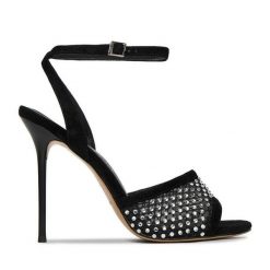 Sandały Eva Minge. Czarne sandały damskie Eva Minge, bez wzorów, bez obcasa, na szpilce, bez zapięcia. Za 429.99 zł.