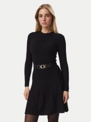 Guess Sukienka dzianinowa W6BK64 Z1569 Czarny Regular Fit. Czarne sukienki damskie Guess, s, z aplikacjami, z dzianiny, bez kołnierzyka, bez ramiączek. Za 614.99 zł.
