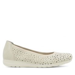 Baleriny Rieker. Białe balerinki damskie Rieker, bez wzorów, bez obcasa, bez zapięcia. Za 279.99 zł.