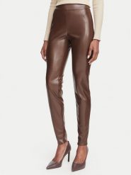 Guess Legginsy W4BB18 WGIK0 Khaki Slim Fit. Brązowe legginsy damskie Guess, z aplikacjami, ze skóry. Za 394.99 zł.