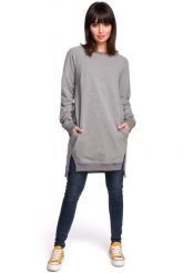 Szara Długa Nierozpinana Bluza z Rozporkami. Szare bluzy damskie MOE, l, bez wzorów, z bawełny, bez ramiączek, bez kaptura. Za 249.90 zł.