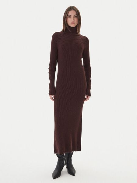 Kontatto Sukienka dzianinowa 3M0853C Brązowy Regular Fit. Brązowe sukienki damskie Kontatto, m, bez wzorów, z dzianiny, bez kołnierzyka, bez ramiączek. Za 459.99 zł.