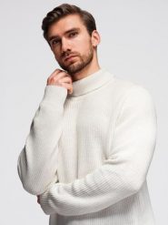 Klasyczny sweter męski z golfem z bawełny - biały V3 - Rozmiar: XXL. Białe swetry męskie Ombre Clothing, m, bez wzorów, z bawełny, biznesowe, bez kołnierzyka, bez ramiączek. Za 189.99 zł.