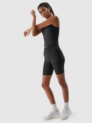 4F Legginsy kolarki treningowe z materiału z recyklingu damskie - czarne S. Czarne legginsy damskie 4F, bez wzorów, z dzianiny. W wyprzedaży za 49.99 zł.