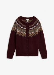 Sweter rozpinany w norweski wzór. Czerwone kardigany damskie bonprix, bez wzorów, bez kołnierzyka. Za 149.99 zł.