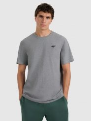 4F T-shirt regular gładki męski - szary L. Szare t-shirty męskie 4F, l, bez wzorów, bez kołnierzyka, bez ramiączek. Za 49.99 zł.