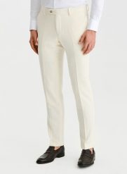 PAKO LORENTE - Beżowe spodnie ganiturowe z lnem. Brązowe eleganckie spodnie męskie Pako Lorente, bez wzorów, z bawełny. Za 399.99 zł.